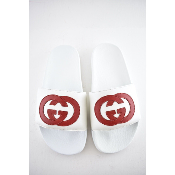 Gucci Pursuit Slides White Red Nappa Leather GG Logo Flat Flip Flop Sandal 36 - Picture 8 of 12